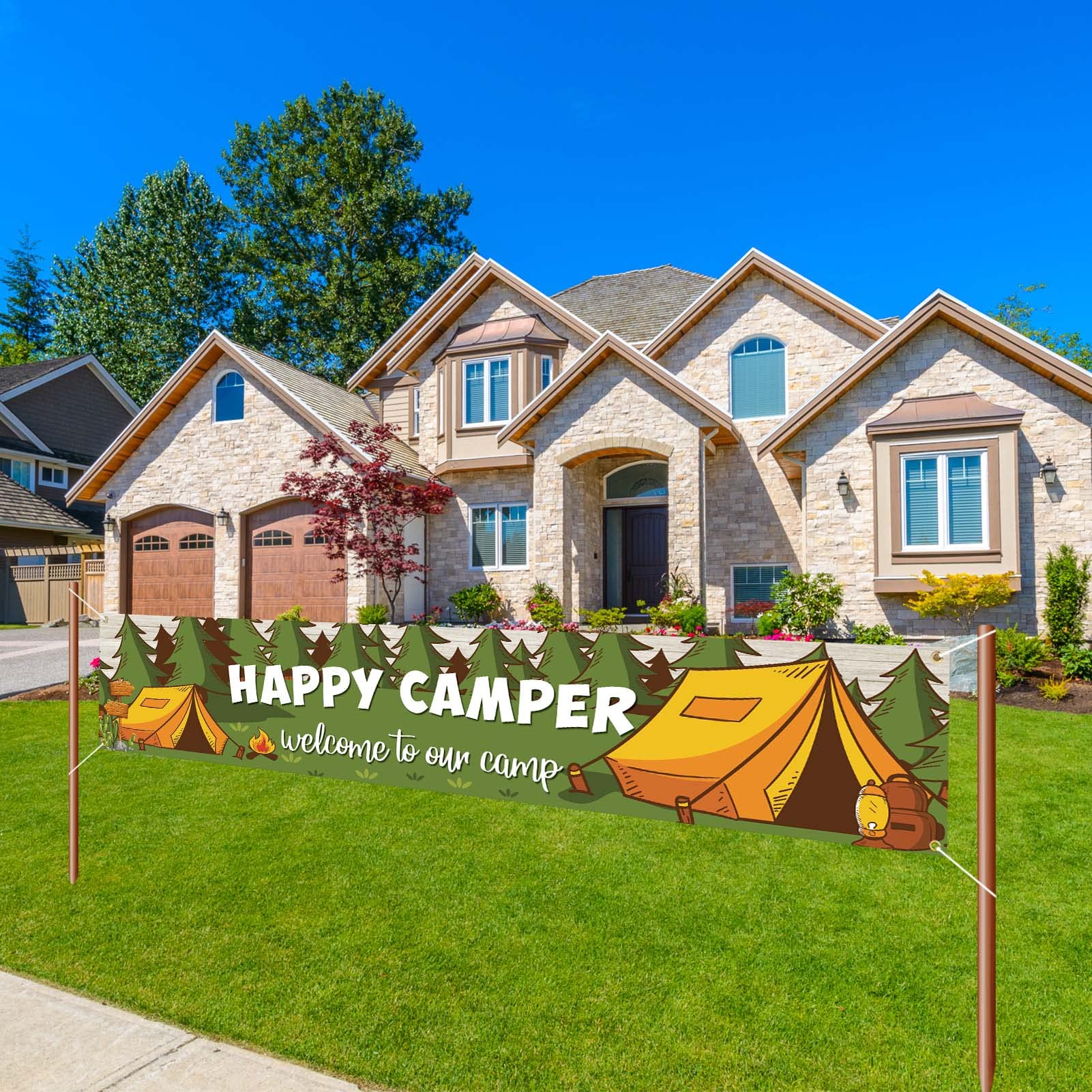 Happy Camper Banner Camping Th - Outdoor Adventure Birthday Party review and price